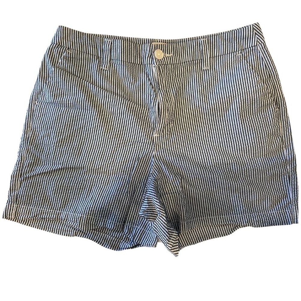 A New Day Seersucker Navy Blue White Shorts Cotton Spandex Blend Stretch 6